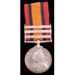 A Queen's South Africa Medal with three clasps to 1140 Pte R Hargreaves, 1st Border Regiment