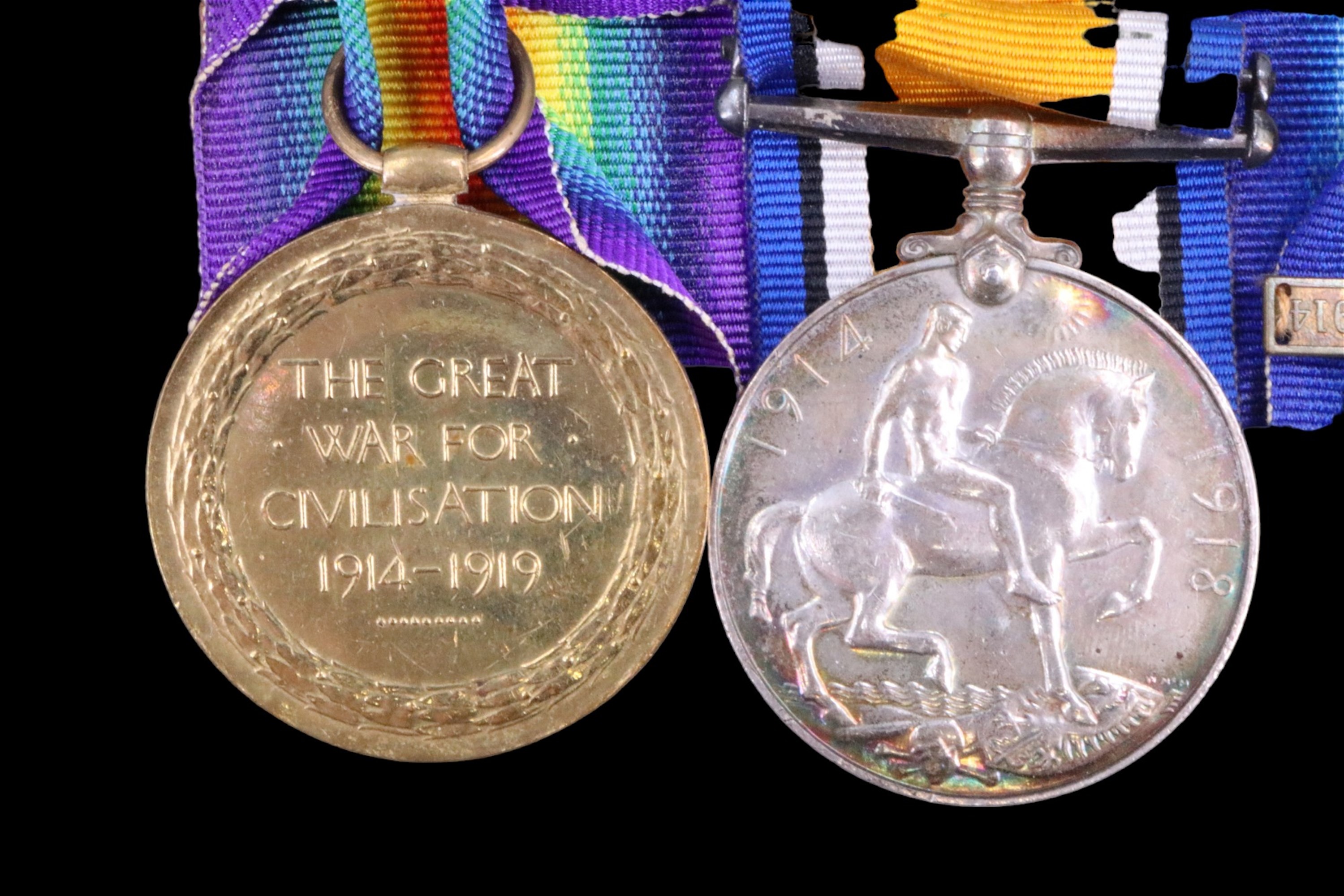 A 1914 Star with clasp, British War and Victory Medals to 7876 Pte E E Moore, 2 Border Regiment - Image 2 of 6