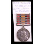 A Queen's South Africa Medal with four clasps to 7290 Bugler W H Blezard, 1st Vol Coy Border