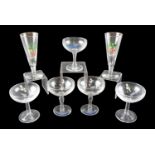 A group of Babycham glasses together with two 'Cherry B' glasses, tallest 5.7 cm