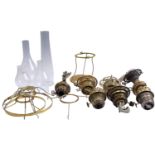 A quantity of oil lamp parts, including Hinks's Benetfink & Co No 2 Duplex, Aladdin concentric