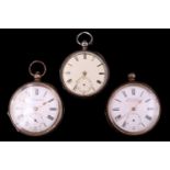 Three Victorian and later silver open faced pocket watches, including two 'ACME Lever' by H