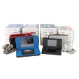 A Nintendo DS XL and a DS lite hand-held video game consoles together with cases, chargers,