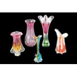 A Best Art studio glass vase together with four other vases, tallest 36 cm