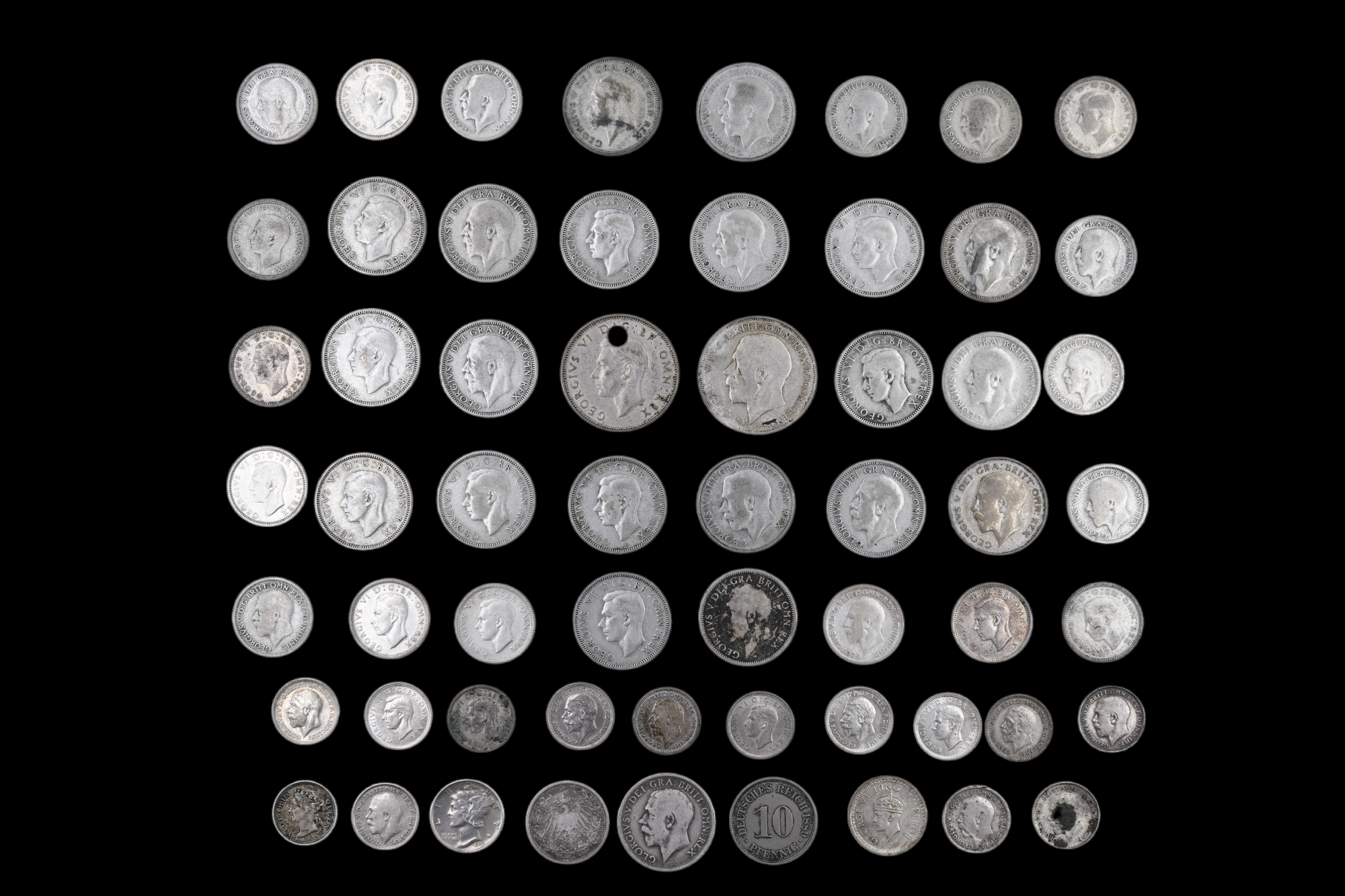 A group of pre-1947 silver coins, 193 g, together with five pre-1920 silver coins, an 1891 Hong-Kong - Image 2 of 2