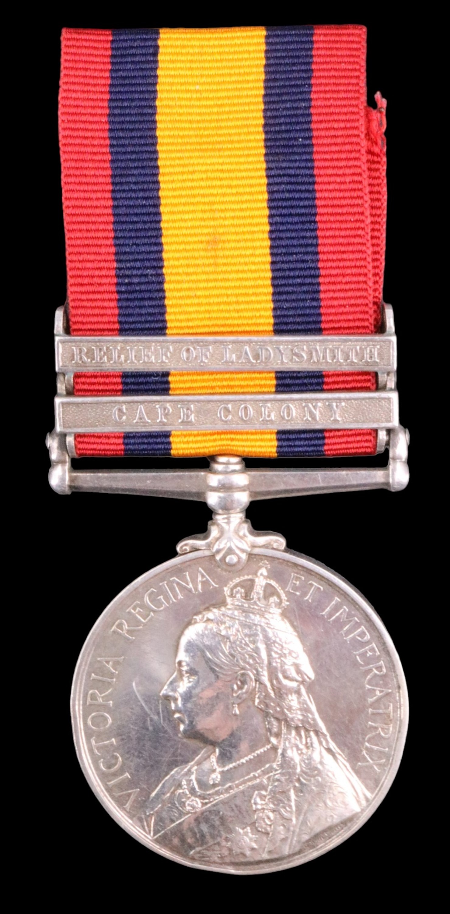 A Queen's South Africa Medal with two clasps to 3042 Pte W Barnes, 1st Border Regiment