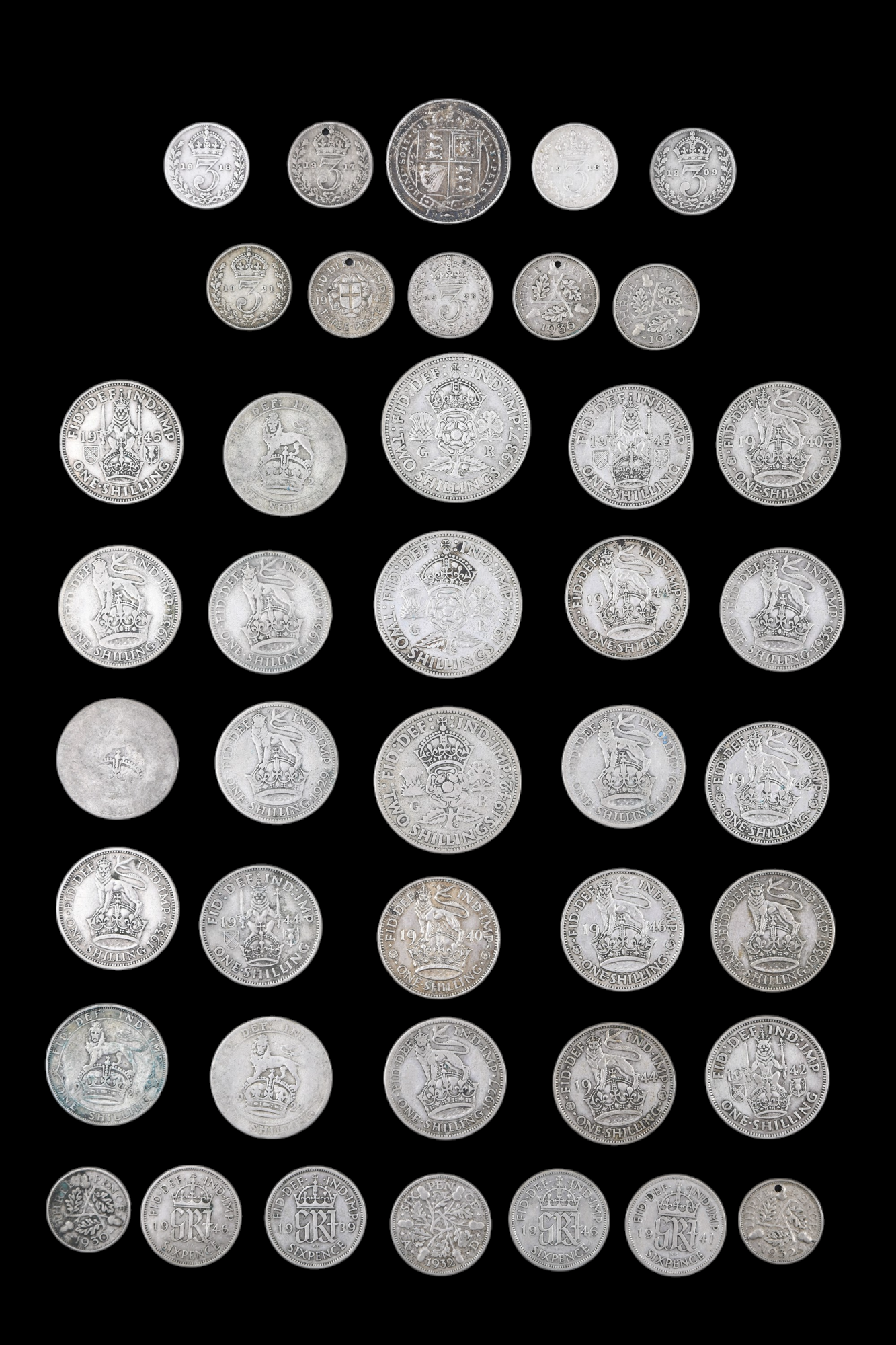 A group of pre-1947 silver GB coins, 178 g, together with five pre-1920 silver GB coins,