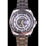 A boxed Bulova Precisionist stainless steel diver's wristwatch, having Arabic numerals, baton hands,