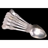 A set of five Victorian silver Queen's pattern table spoons together with an associated King's