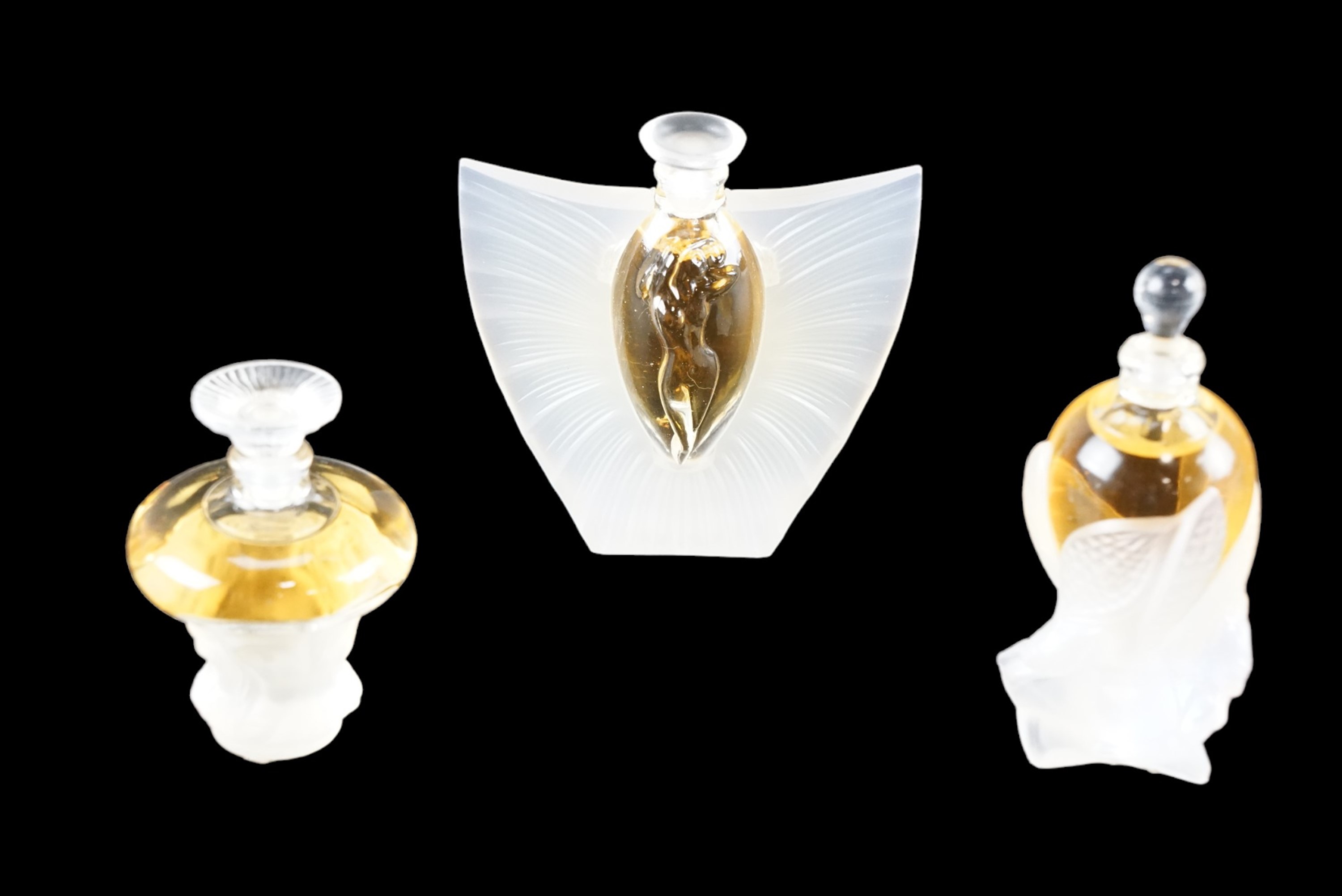 Lalique Parfums "Les Flacons Collection Miniatures" three piece glass bottled perfume set, - Image 2 of 4