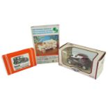 A Wills Finecast 1/43rd scale model Austin 7 box saloon metal car kit, together a Morris Minor and a