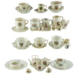 A quantity of Arkinstall & Sons and other crested china cups, saucers, teapots, etc