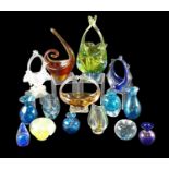Two small Murano glass vases, 7.5 cm together with four studio glass baskets, etc