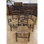 A set of six rush seated oak ladder-back chairs, late 20th Century, 92 cm high