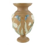 A Victorian Doulton Lambeth Silicon Ware vase, high relief decorated in a naturalistic depiction