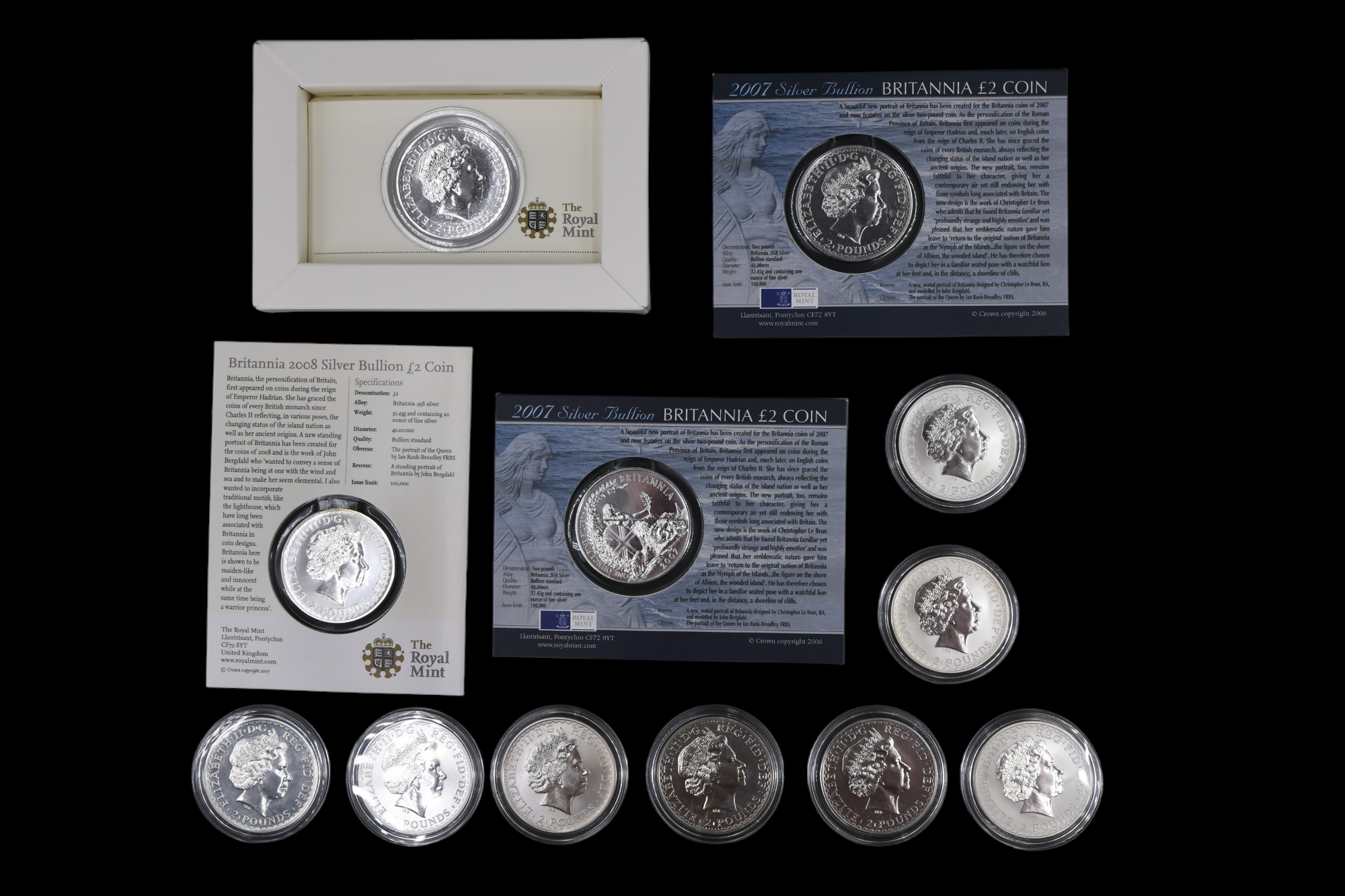 Thirteen silver GB Britannia two pound coins, including a 1998 low mintage year with certificate, - Image 2 of 2