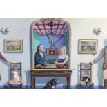 John Michael Charlesworth (contemporary) A surrealist posed portrait of a husband and wife with pets