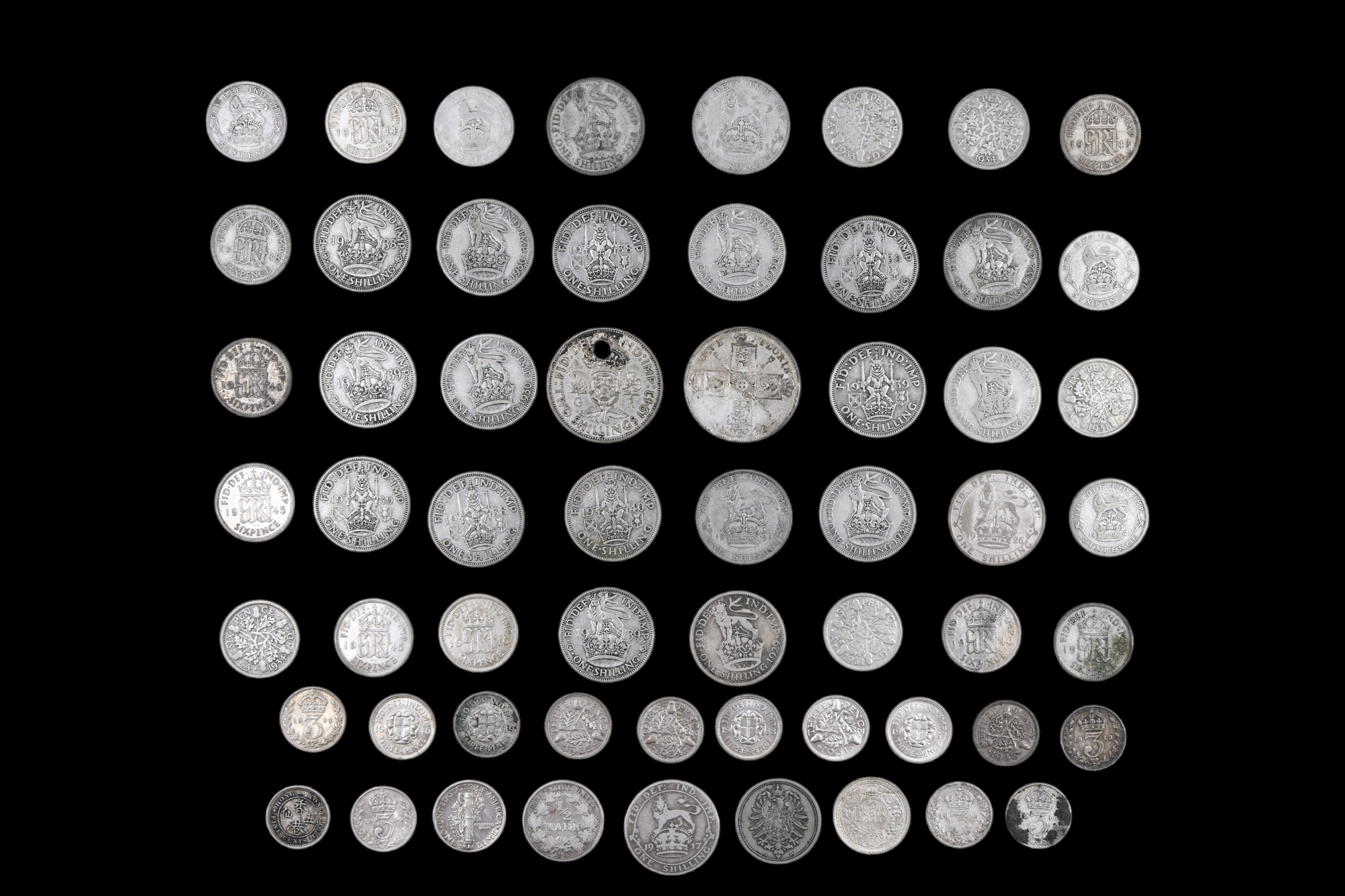 A group of pre-1947 silver coins, 193 g, together with five pre-1920 silver coins, an 1891 Hong-Kong