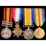 A Queen's South Africa Medal with two clasps, 1914-15 Star, British War and Victory Medals to 4385