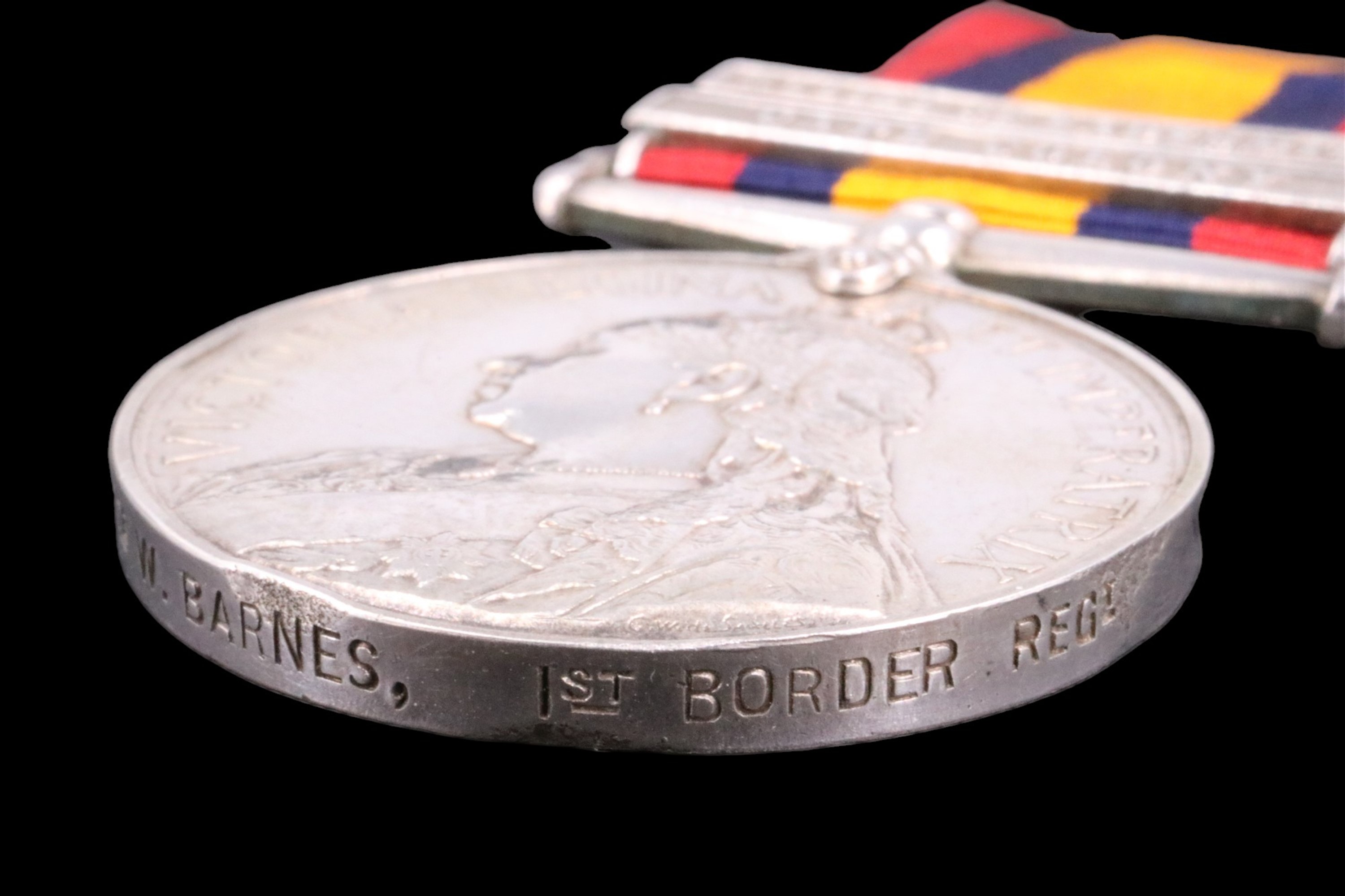 A Queen's South Africa Medal with two clasps to 3042 Pte W Barnes, 1st Border Regiment - Image 4 of 4