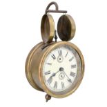 A Victorian brass alarm clock, 26.5 cm, (a/f)