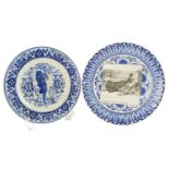 An early 20th Century Royal Doulton blue-and-white plate, centred by a humorous cartoon "She Looks