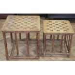 A 1930s parquetry top bamboo nest of two tables, 48 x 48 x 47.5 cm