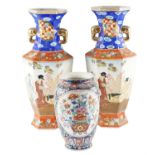 A large pair of late 20th Century Japanese vases, of hexagonal baluster form, together with a