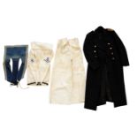 A Second World War Royal Navy officer's greatcoat together with a rating's summer / tropical rigg