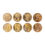 Eight miniature yellow-metal reproduction 19th Century Mexican coins, tests as high carat gold, 3.15