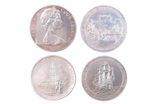 Four silver coins, comprising three The Sailing of the Pilgrim Fathers 350th Anniversary, and a Cook