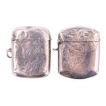 Two George V silver fob vestas, having engraved floral decoration and initials, both William Hair