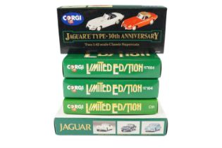 Three Corgi die-cast limited editions together with a Jaguar Through The Years and Jaguar 'E' type -