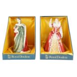 Two boxed Royal Doulton Queens of the Realm figurines, Queen Elizabeth I and Queen Anne, with