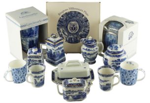 A group of Rington's blue-and-white ceramics, including a willow pattern tea caddy, a boxed