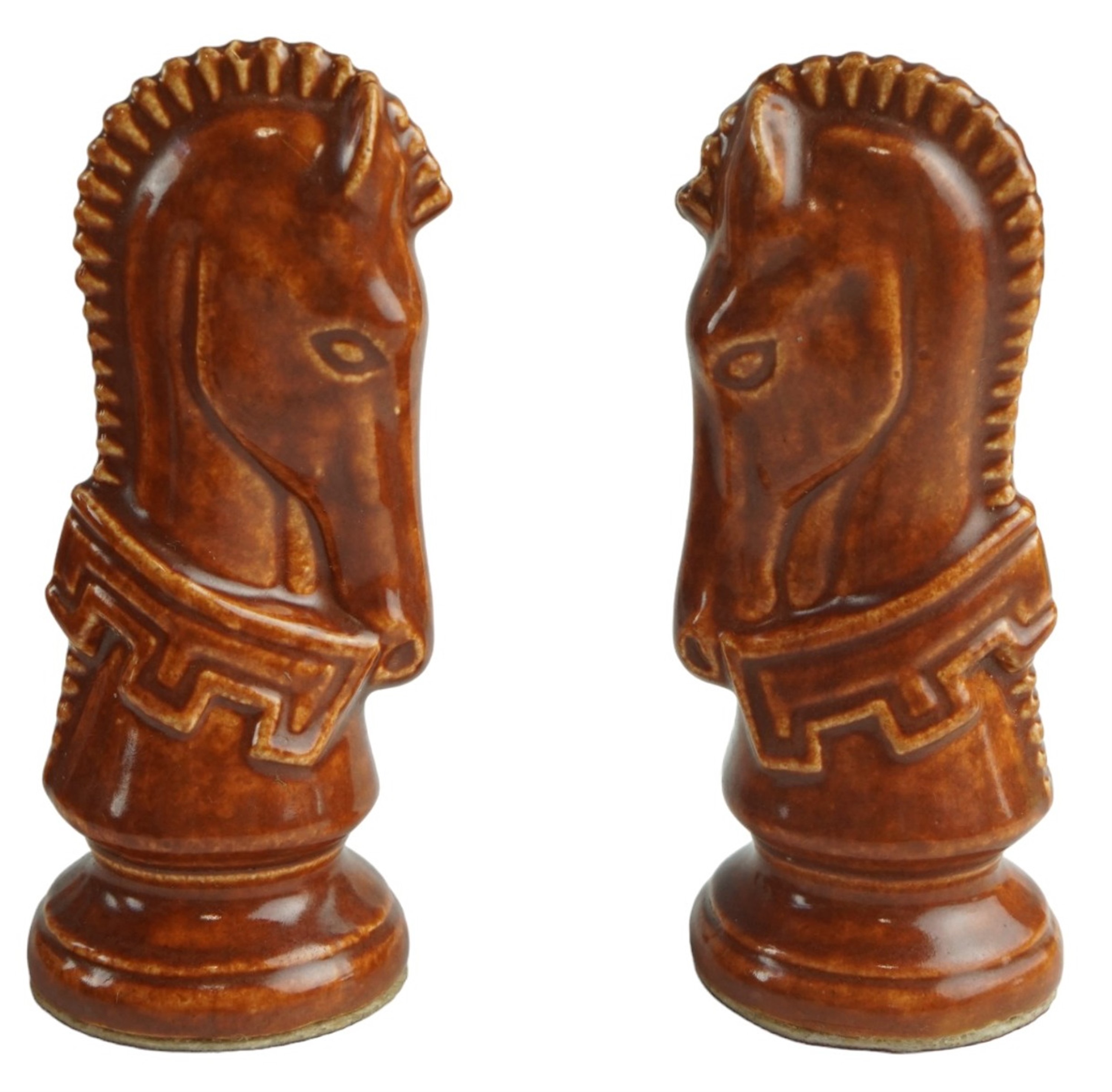 A set of mid-20th-Century rust orange and green ceramic chess pieces, king 10.5 cm - Image 3 of 4