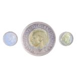 A George VI 1937 silver crown together with two threepence coins