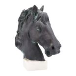 A patinated bronze horse head sculpture, late 20th Century, 20 cm