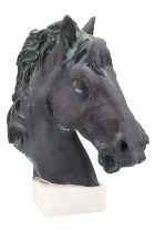 A patinated bronze horse head sculpture, late 20th Century, 20 cm