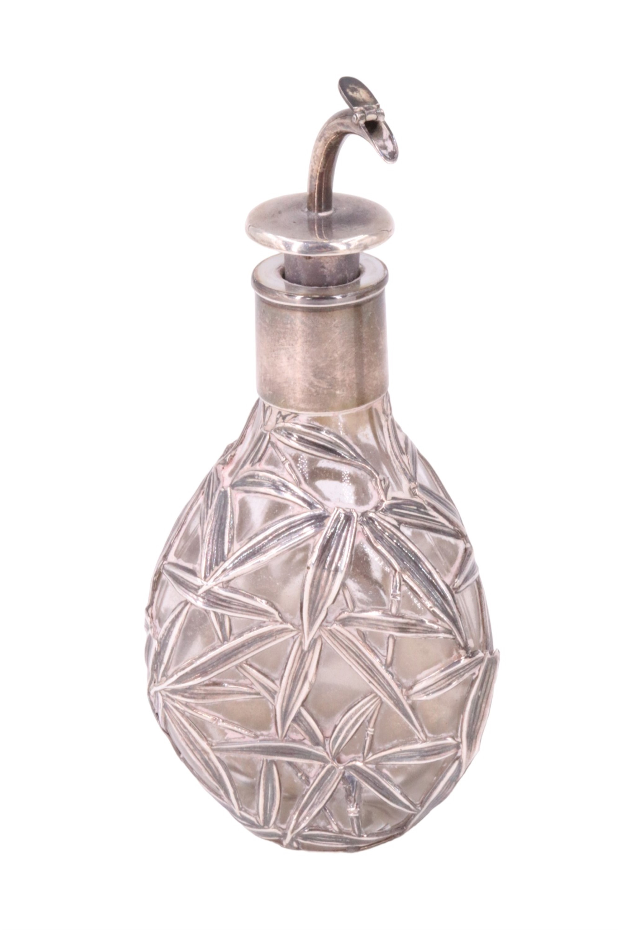 A pair of late 19th / early 20th Century white-metal-overlaid dimpled glass cologne bottles, - Image 4 of 4