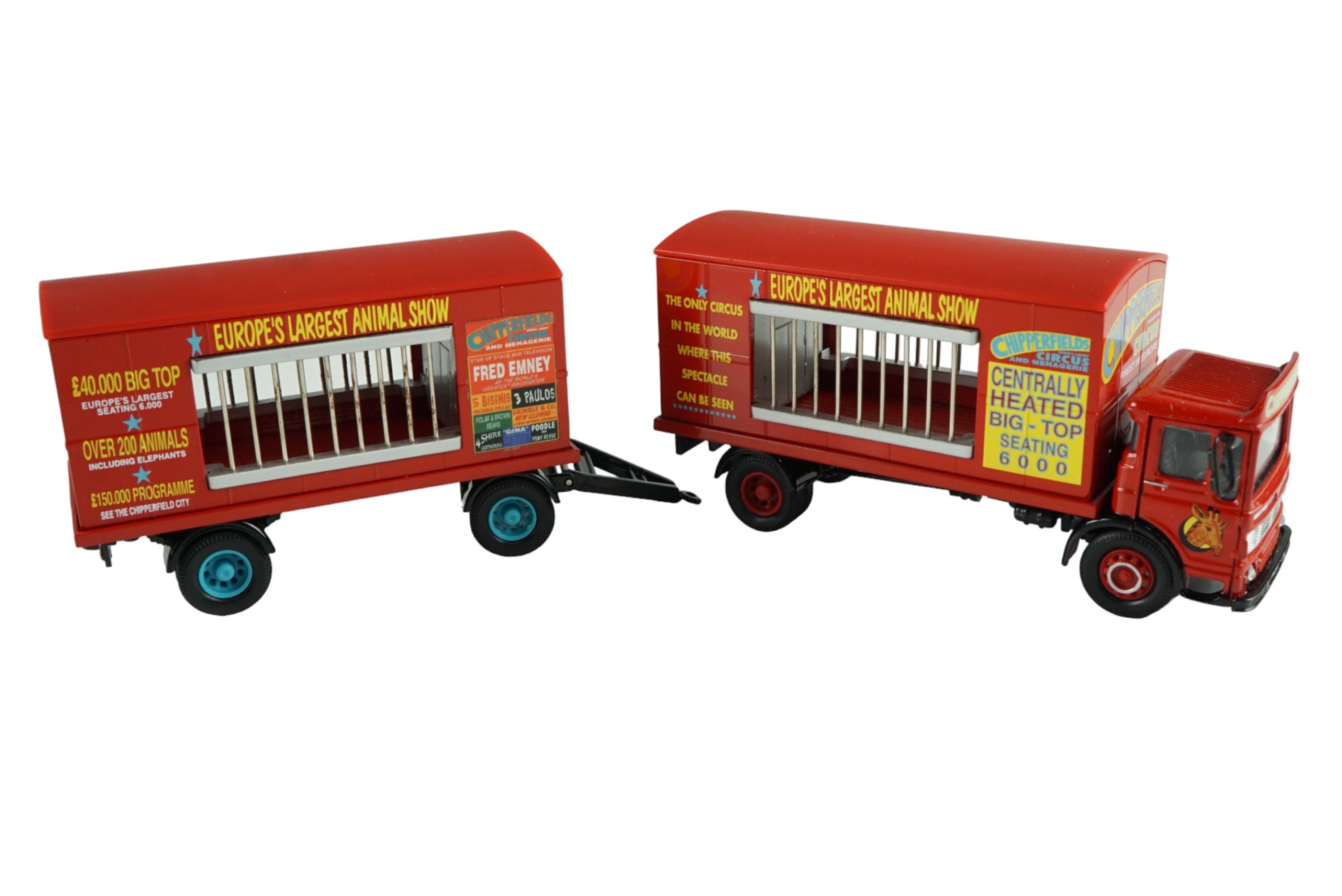 Two Corgi Chipperfields Circus die-cast wagons, Bedford articulated horse box and AEC cage truck - Image 5 of 6