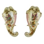 A pair of reproduction Sevres cornucopia wall pockets, 34 cm