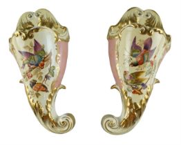 A pair of reproduction Sevres cornucopia wall pockets, 34 cm