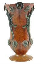 An early 20th Century Palissy style majolica lizard vase, of lobed section and bearing lizards and