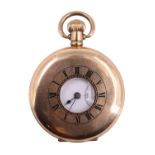 A late 19th / early 20th Century rolled-gold half hunter pocket watch, having a crown-wound 15 jewel