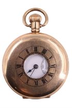 A late 19th / early 20th Century rolled-gold half hunter pocket watch, having a crown-wound 15 jewel
