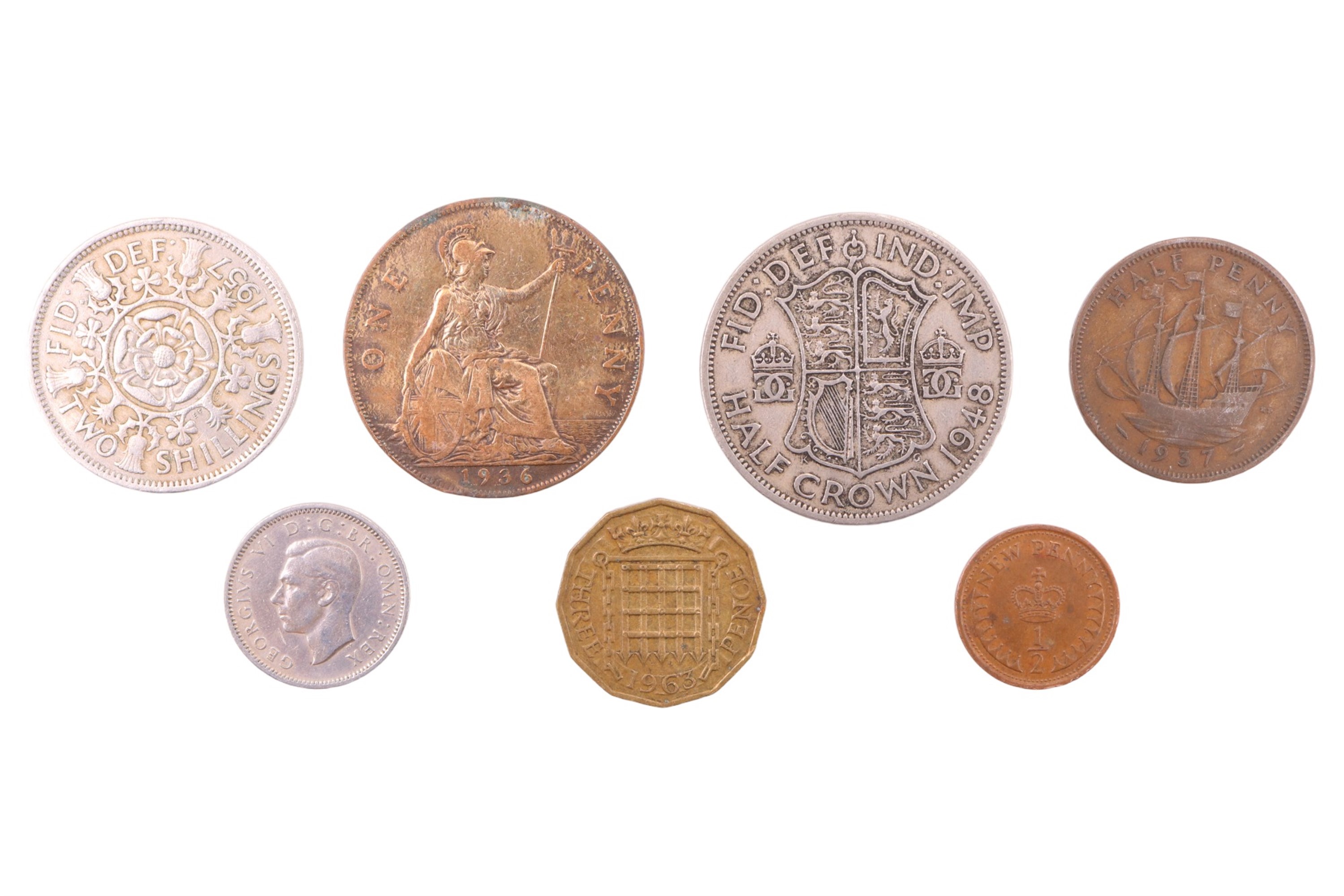 Five pre-1947 silver crowns together with an 1839 three kopeks coin, and a group of GB coins - Image 3 of 5