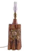 A mid 20th Century Bernard Rooke abstract studio pottery table lamp, 37.5 cm to socket