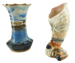 A Sylvac shell vase, 21 cm, together with a Brent Leigh ware Ledo vase, 21 cm