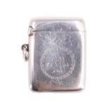A silver fob vesta, having engraved floral decoration and initials 'AM 1916', Chester, 1912, 33 g, 5